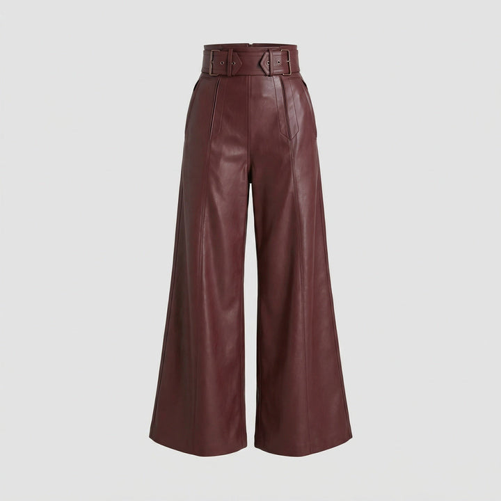Marianna — Pantaloni in Pelle Donna Larghi a Vita Alta con Cintura, Lina Milano