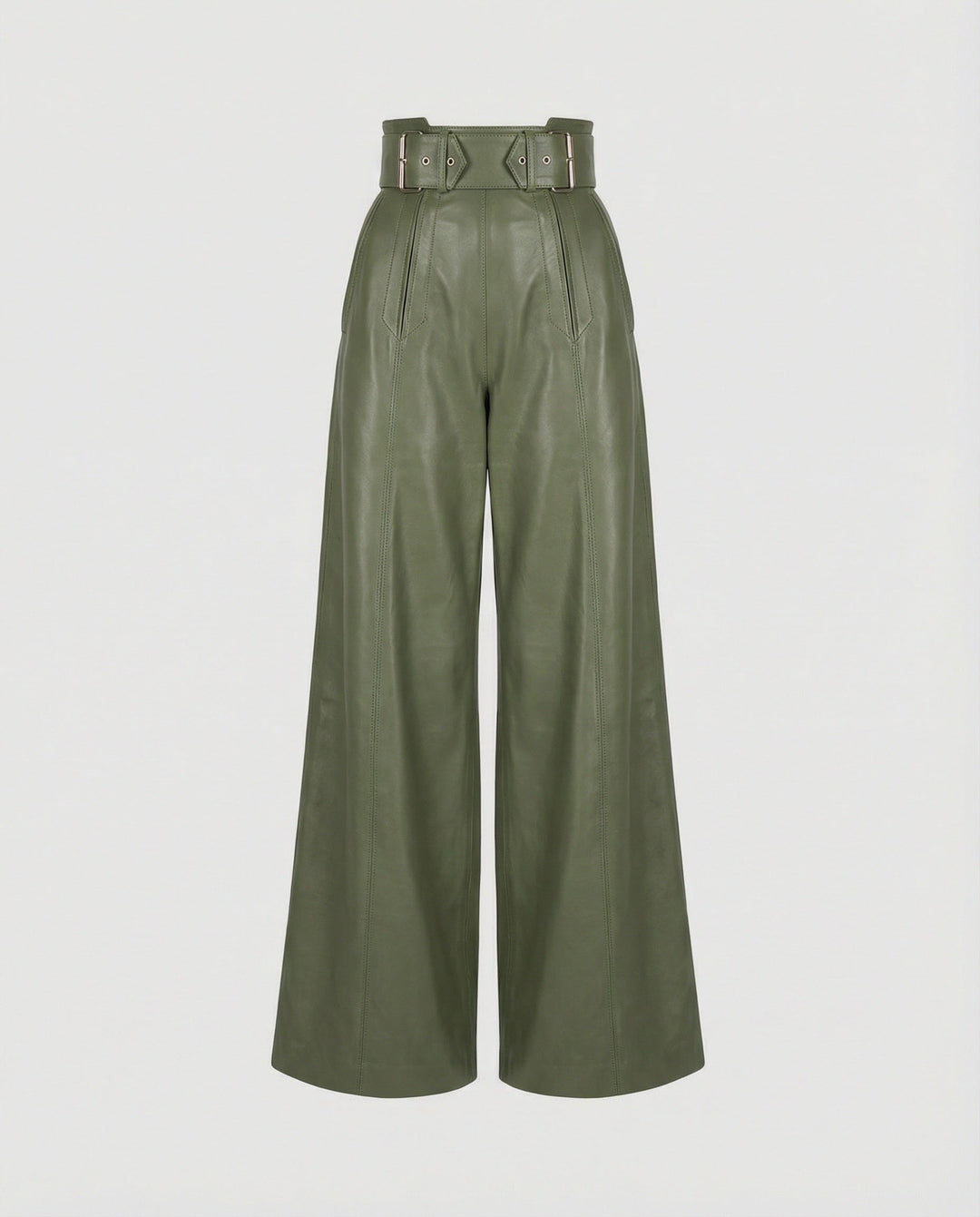 Marianna — Pantaloni in Pelle Donna Larghi a Vita Alta con Cintura, Lina Milano
