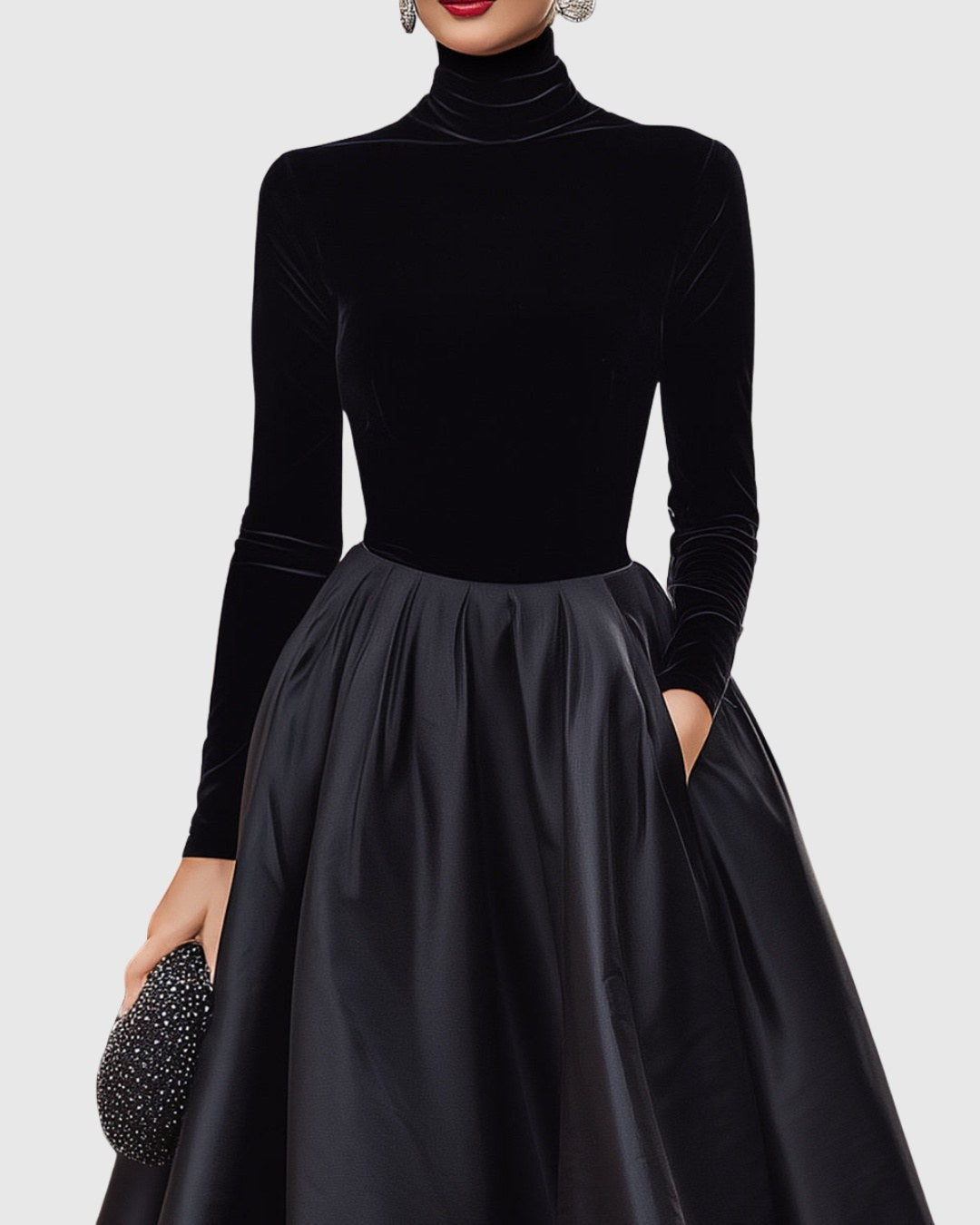 Marilena — Vestito in Velluto Donna Midi con Gonna in Raso, Lina Milano