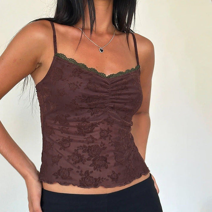 Matilde — Top di Pizzo Donna a Fiori Aderente con Spalline Sottili, Lina Milano