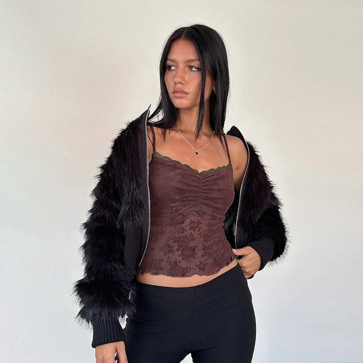 Matilde — Top di Pizzo Donna a Fiori Aderente con Spalline Sottili, Lina Milano
