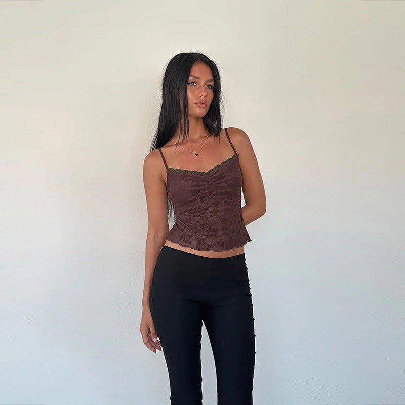 Matilde — Top di Pizzo Donna a Fiori Aderente con Spalline Sottili, Lina Milano