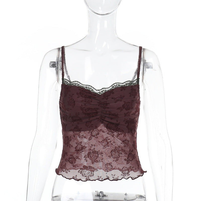 Matilde — Top di Pizzo Donna a Fiori Aderente con Spalline Sottili, Lina Milano