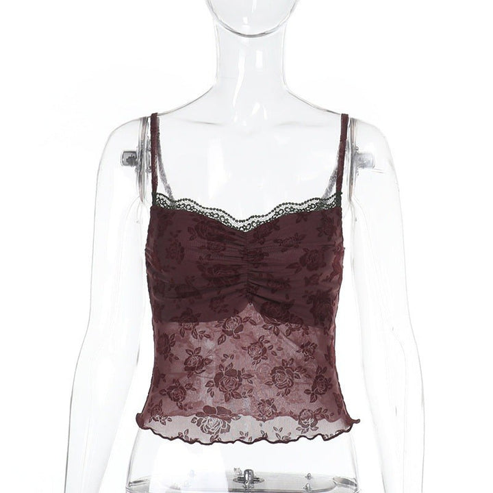 Matilde — Top di Pizzo Donna a Fiori Aderente con Spalline Sottili, Lina Milano