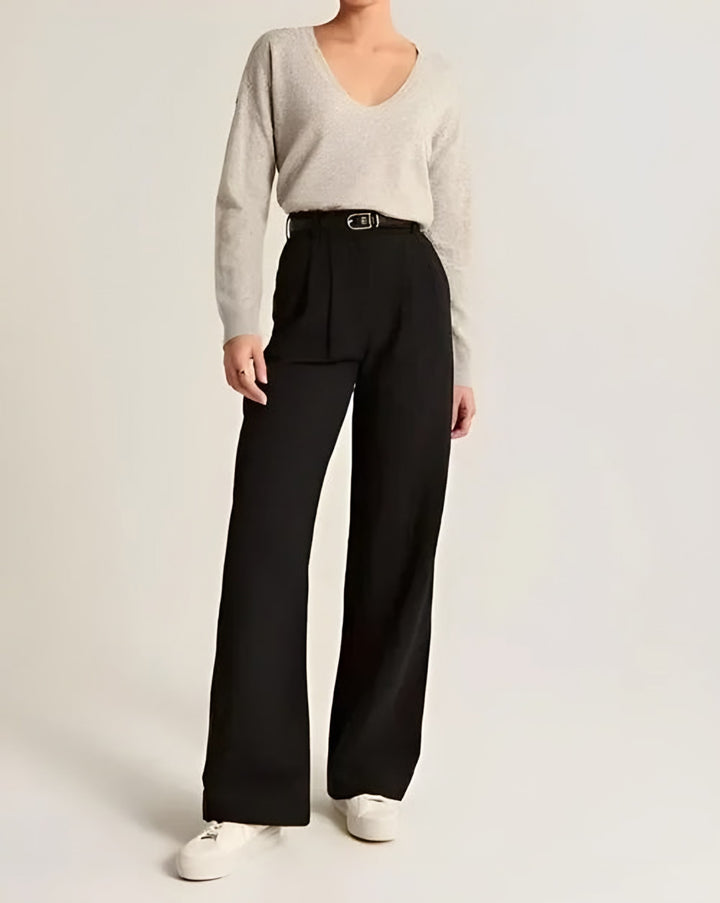 Melissa — Pantaloni Palazzo in Lana Donna Larghi a Vita Alta, Lina Milano