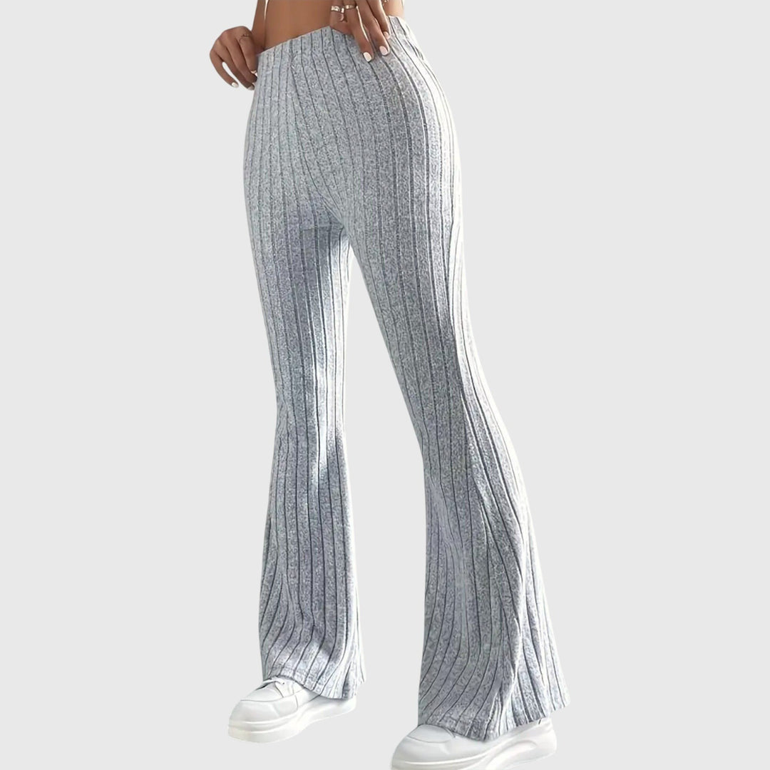 Monica — Pantaloni Eleganti Donna Aderenti a Coste e Zampa con Vita Alta, Lina Milano