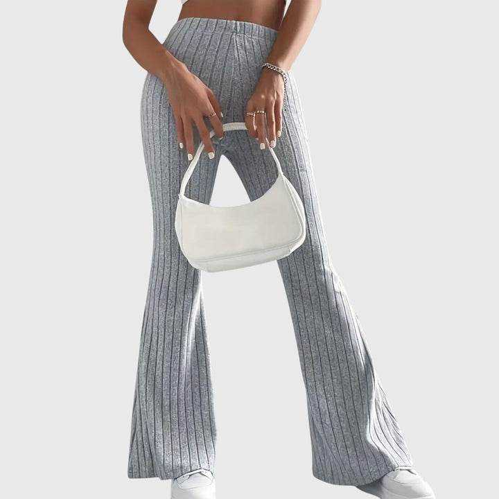 Monica — Pantaloni Eleganti Donna Aderenti a Coste e Zampa con Vita Alta, Lina Milano
