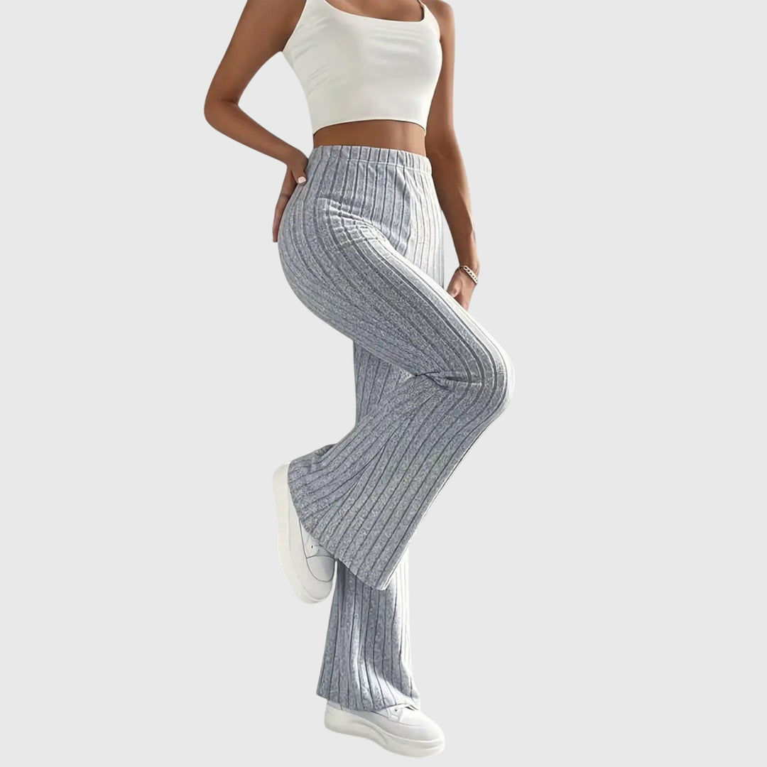 Monica — Pantaloni Eleganti Donna Aderenti a Coste e Zampa con Vita Alta, Lina Milano