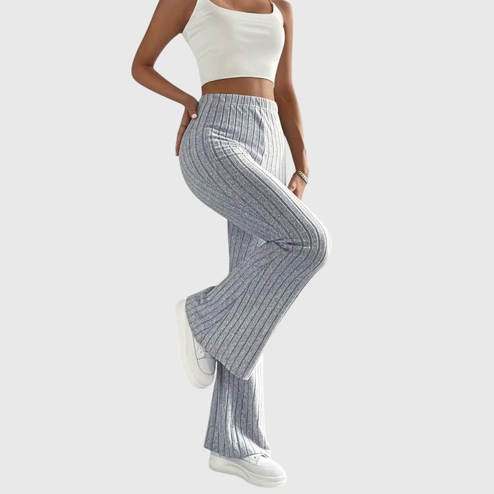 Monica — Pantaloni Eleganti Donna Aderenti a Coste e Zampa con Vita Alta, Lina Milano