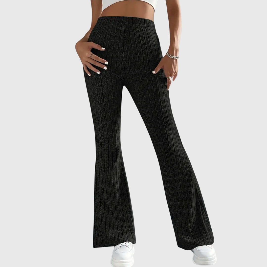 Monica — Pantaloni Eleganti Donna Aderenti a Coste e Zampa con Vita Alta, Lina Milano