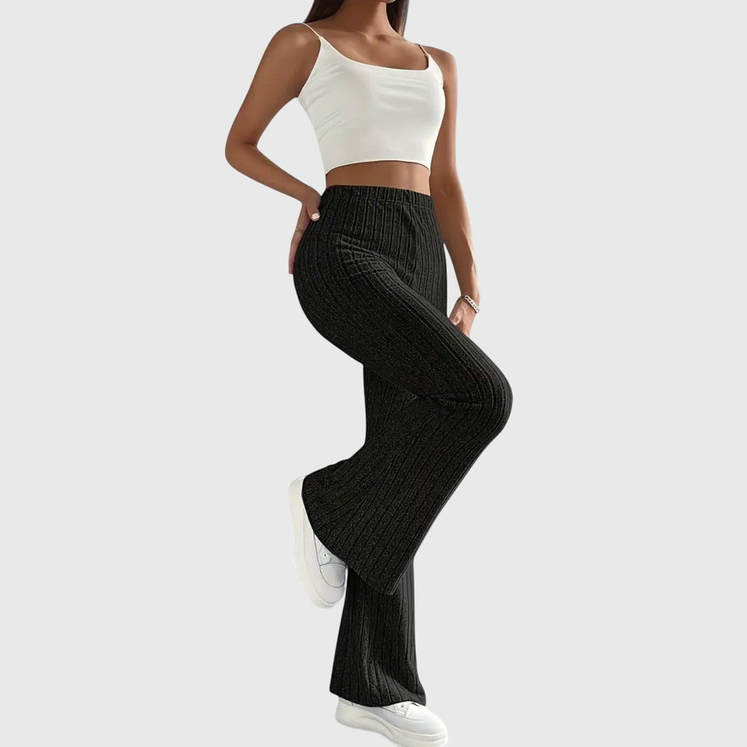 Monica — Pantaloni Eleganti Donna Aderenti a Coste e Zampa con Vita Alta, Lina Milano