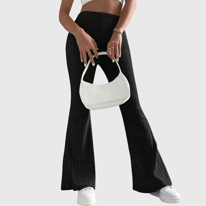 Monica — Pantaloni Eleganti Donna Aderenti a Coste e Zampa con Vita Alta, Lina Milano