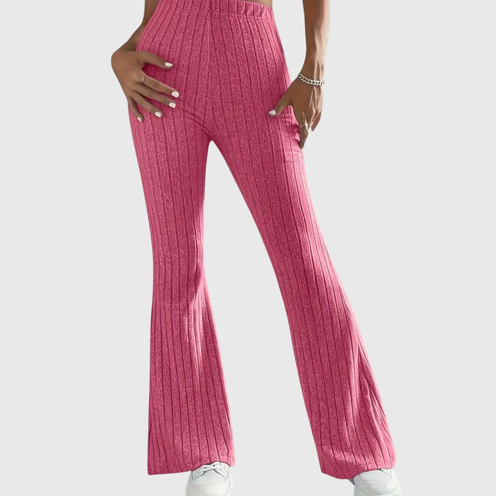 Monica — Pantaloni Eleganti Donna Aderenti a Coste e Zampa con Vita Alta, Lina Milano
