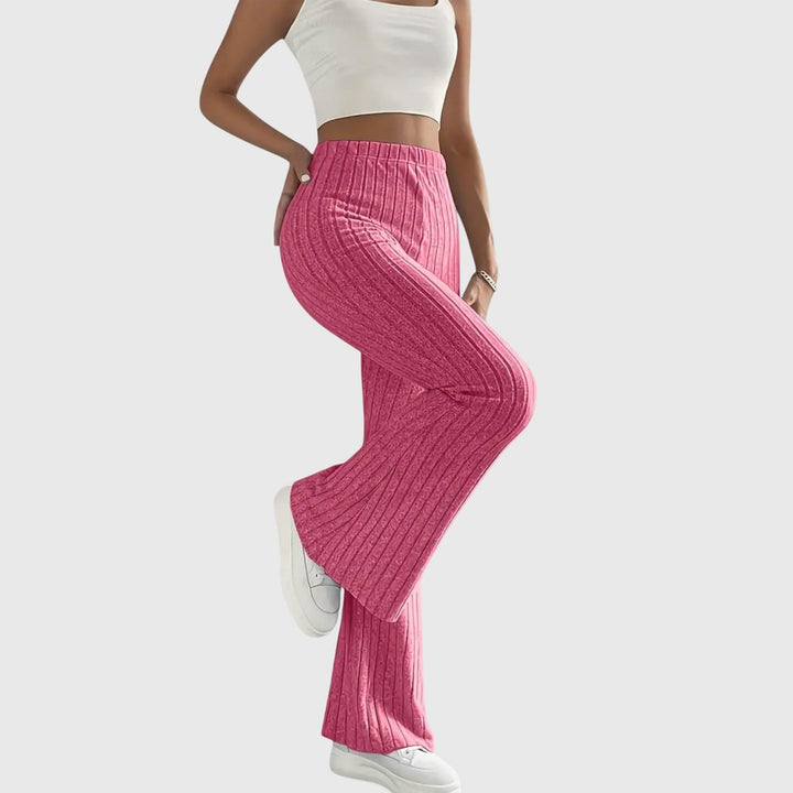 Monica — Pantaloni Eleganti Donna Aderenti a Coste e Zampa con Vita Alta, Lina Milano