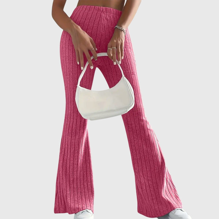 Monica — Pantaloni Eleganti Donna Aderenti a Coste e Zampa con Vita Alta, Lina Milano