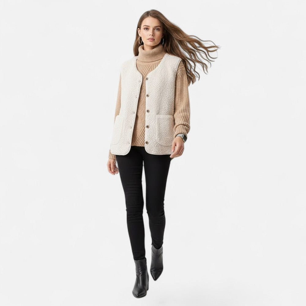Nadia — Gilet in Pile Donna Teddy con Bottoni e Tasche, Lina Milano