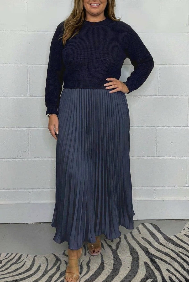 Nicole — Abito in Maglia Donna Lungo con Gonna Plissettata, Lina Milano