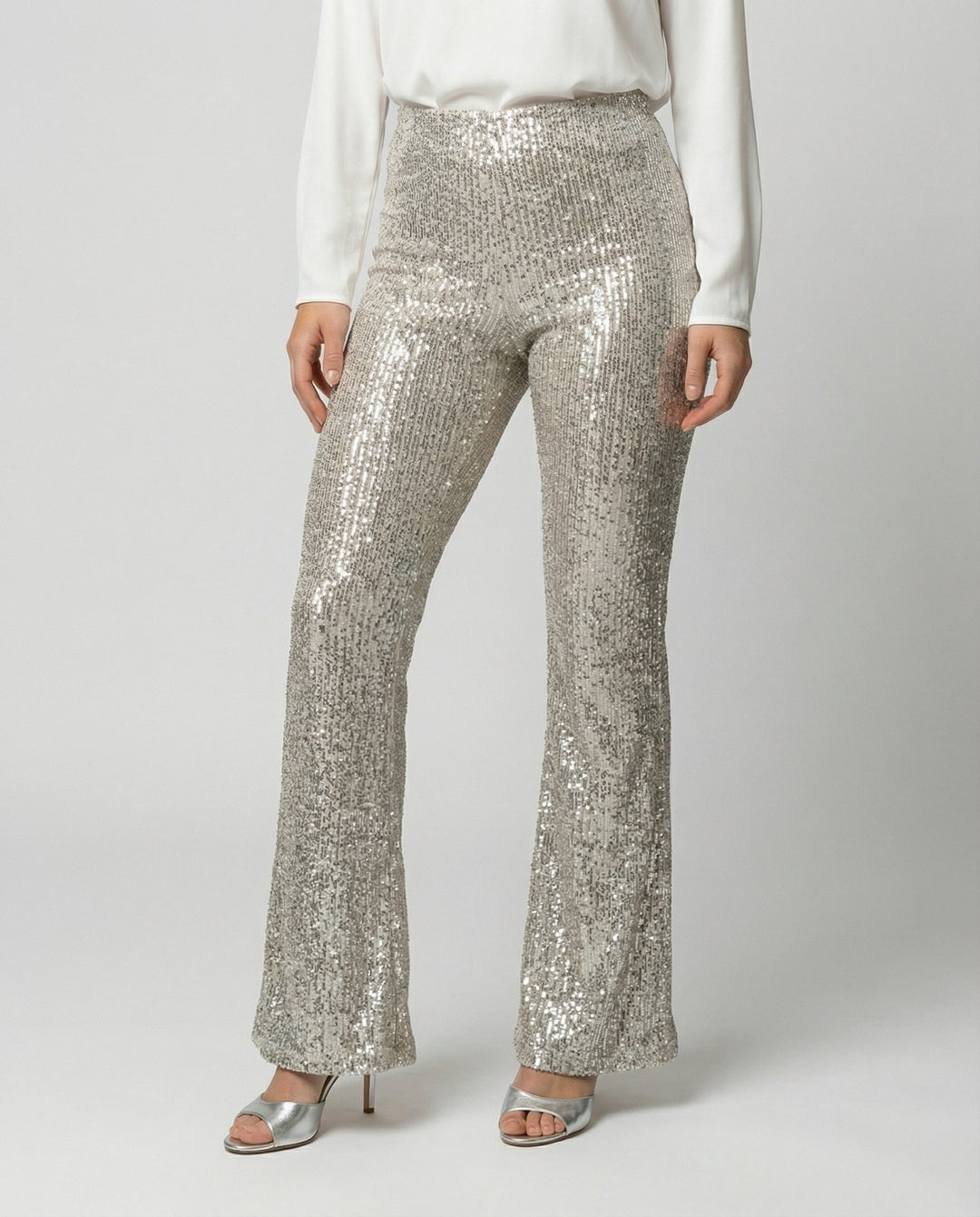 Nicoletta — Pantaloni con Paillettes Donna a Zampa a Vita Alta da Sera, Lina Milano