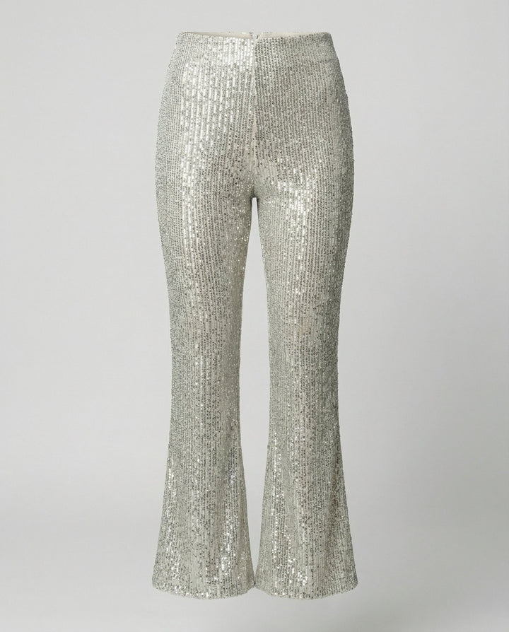 Nicoletta — Pantaloni con Paillettes Donna a Zampa a Vita Alta da Sera, Lina Milano