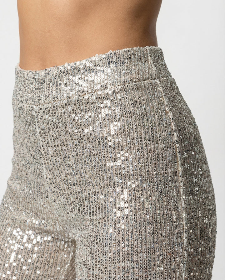 Nicoletta — Pantaloni con Paillettes Donna a Zampa a Vita Alta da Sera, Lina Milano