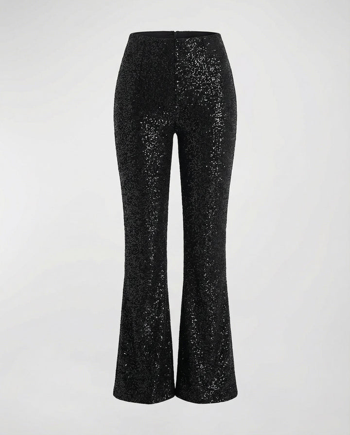 Nicoletta — Pantaloni con Paillettes Donna a Zampa a Vita Alta da Sera, Lina Milano