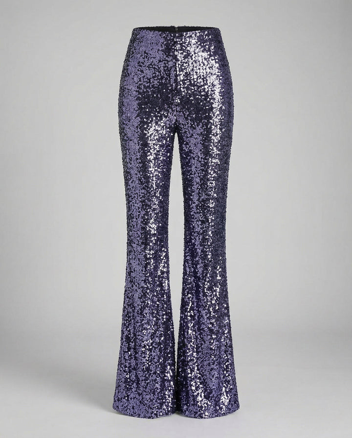 Nicoletta — Pantaloni con Paillettes Donna a Zampa a Vita Alta da Sera, Lina Milano