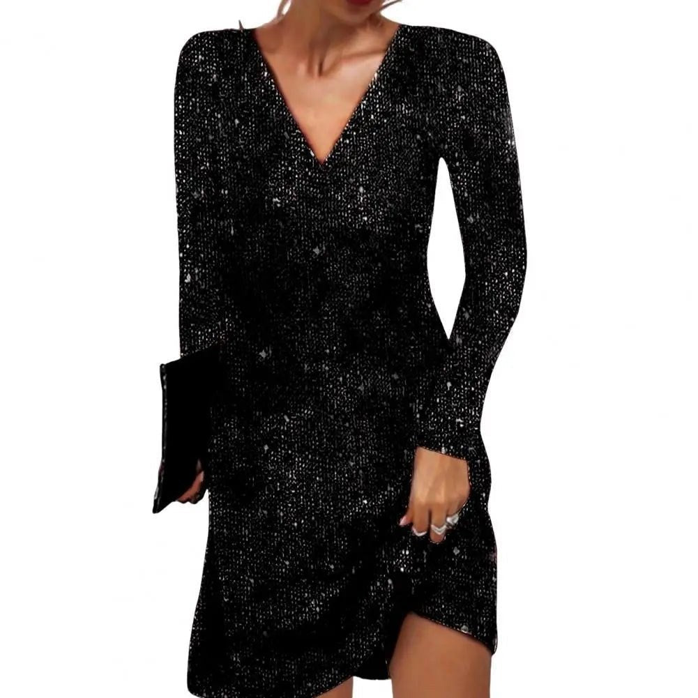 Nives — Vestito con Paillettes Donna Corto Scollo V Incrociato, Lina Milano