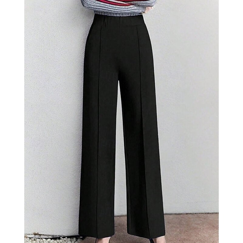 Olga — Pantaloni Donna Eleganti a Gamba Larga con Vita Alta Elastica, Lina Milano
