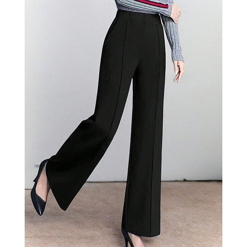 Olga — Pantaloni Donna Eleganti a Gamba Larga con Vita Alta Elastica, Lina Milano