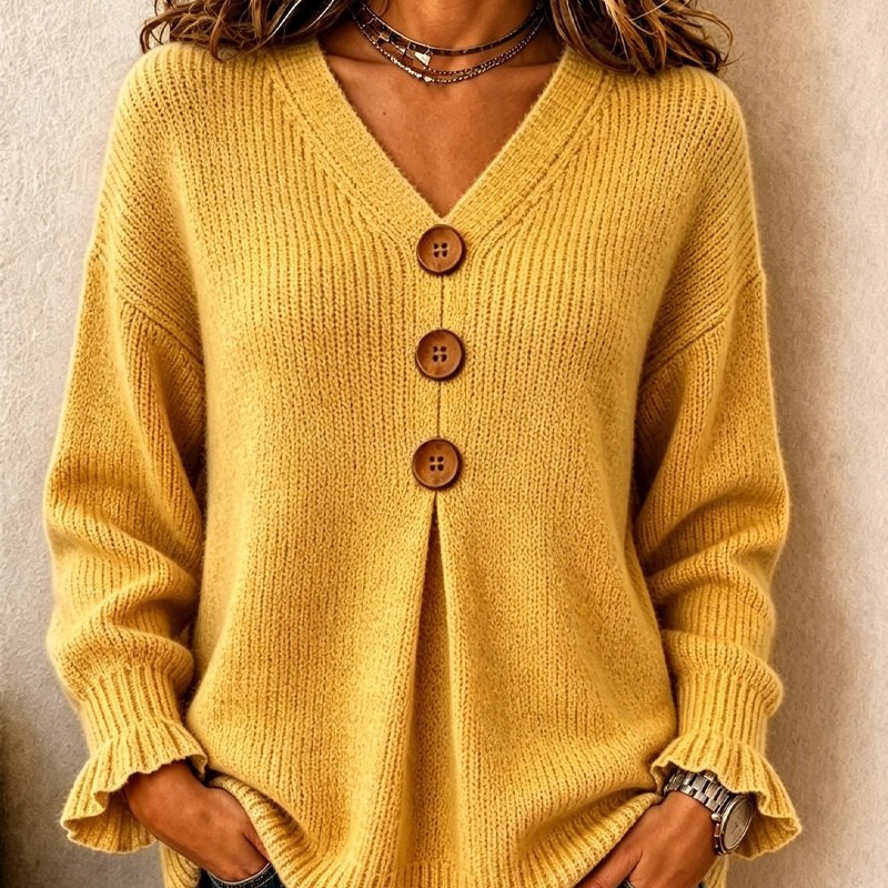 Olivia — Maglioncino Donna con Scollo a V e Bottoni, Lina Milano