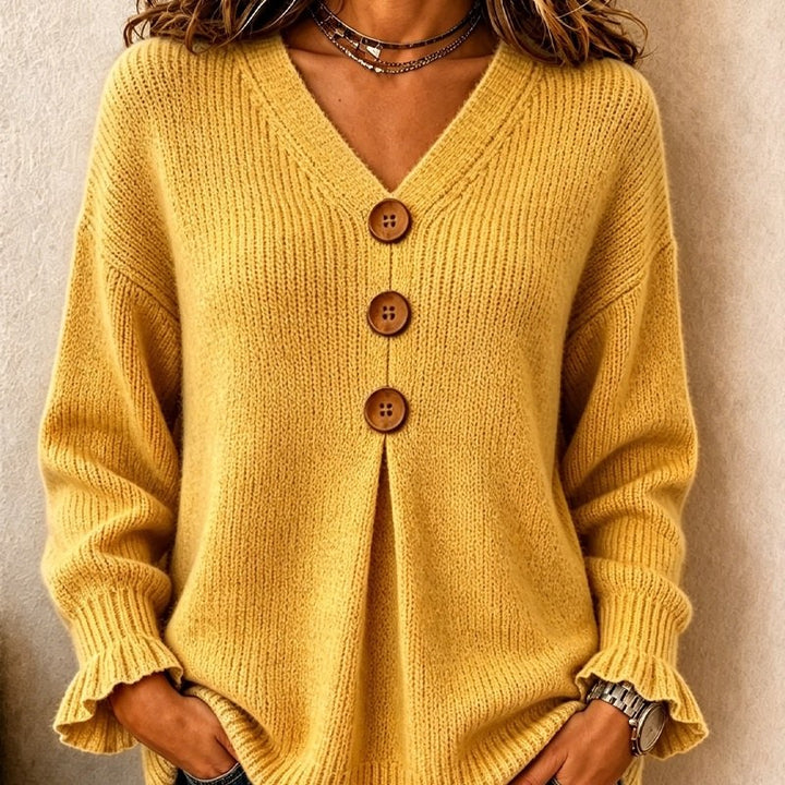 Olivia — Maglioncino Donna con Scollo a V e Bottoni, Lina Milano