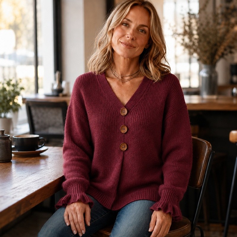 Olivia — Maglioncino Donna con Scollo a V e Bottoni, Lina Milano