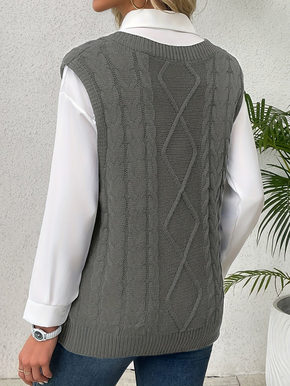 Pamela — Gilet Donna a Trecce Senza Maniche con Scollo a V, Lina Milano
