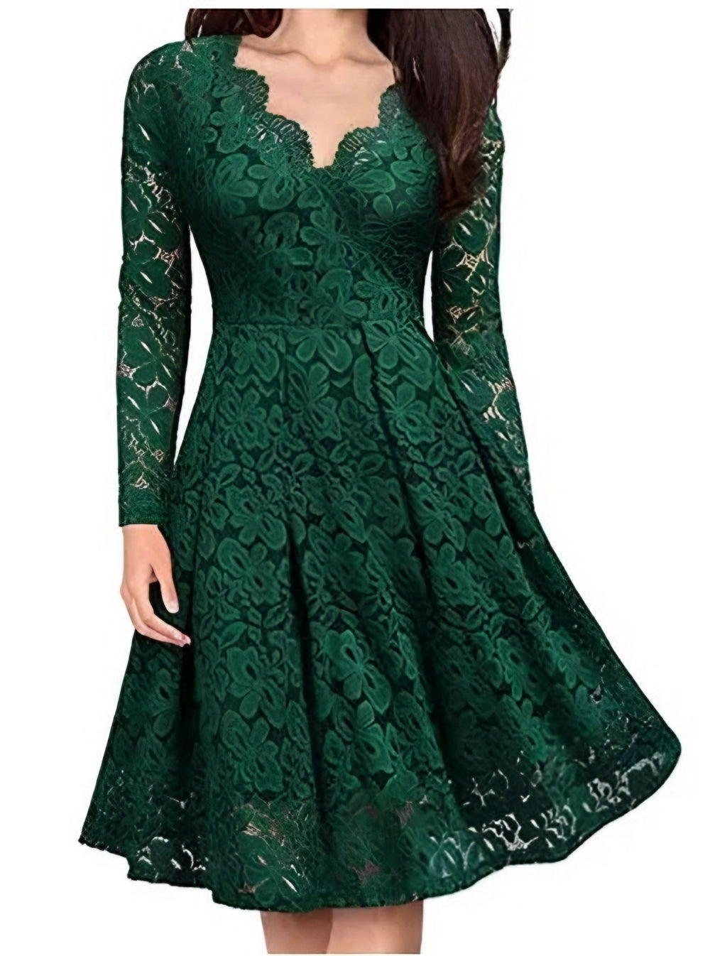 Paola — Vestito di Pizzo Donna Maniche Lunghe Scollo V Svasato, Lina Milano
