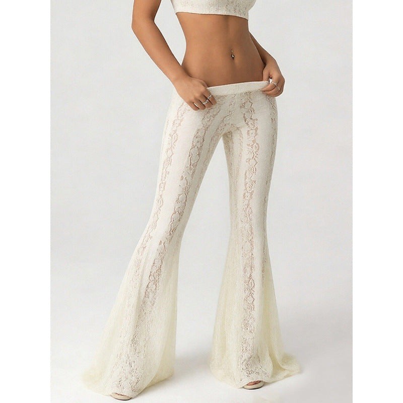Perla — Pantalone in Pizzo Donna a Zampa Ampia con Fondo Trasparente, Lina Milano