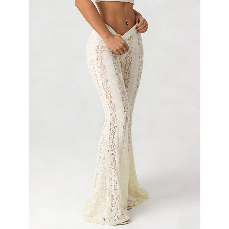 Perla — Pantalone in Pizzo Donna a Zampa Ampia con Fondo Trasparente, Lina Milano