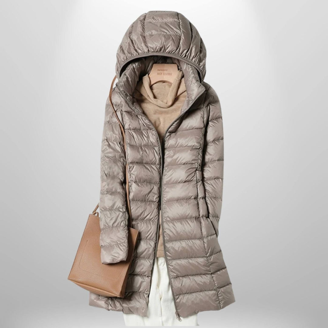 Pia — Piumino Lungo Donna con Cappuccio Oversize e Zip, Lina Milano