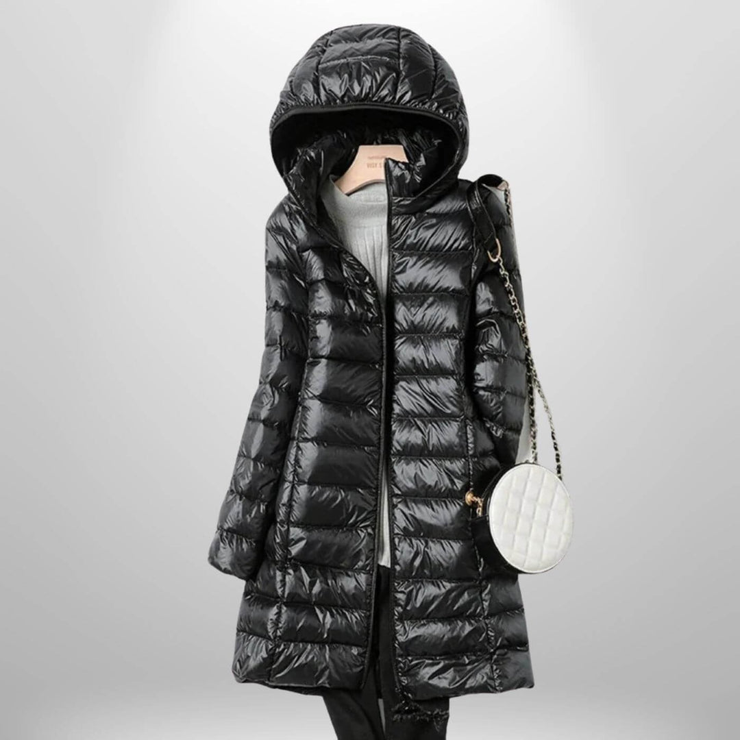 Pia — Piumino Lungo Donna con Cappuccio Oversize e Zip, Lina Milano