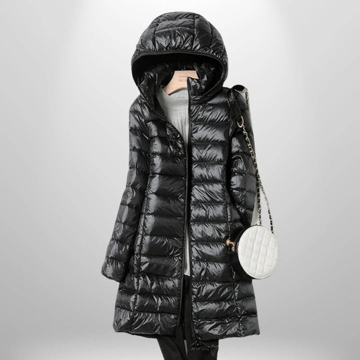Pia — Piumino Lungo Donna con Cappuccio Oversize e Zip, Lina Milano