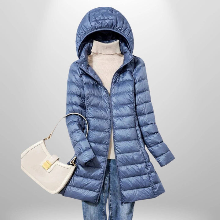 Pia — Piumino Lungo Donna con Cappuccio Oversize e Zip, Lina Milano