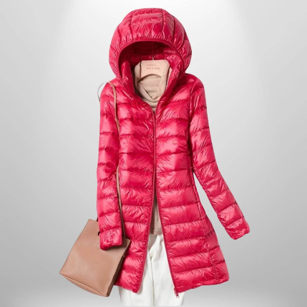 Pia — Piumino Lungo Donna con Cappuccio Oversize e Zip, Lina Milano