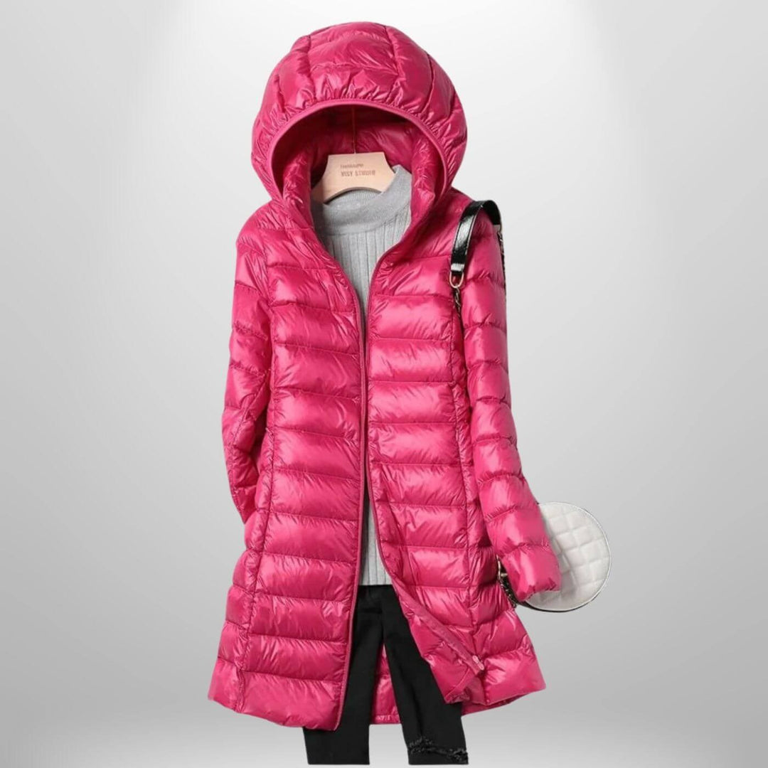 Pia — Piumino Lungo Donna con Cappuccio Oversize e Zip, Lina Milano