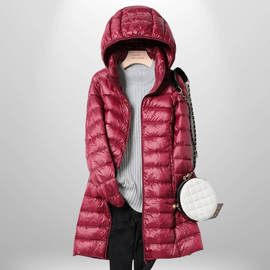 Pia — Piumino Lungo Donna con Cappuccio Oversize e Zip, Lina Milano
