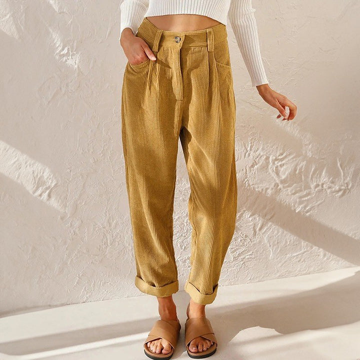 Piera — Pantaloni in Velluto a Coste Donna a Vita Alta con Risvolto, Lina Milano