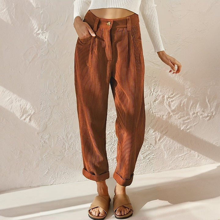 Piera — Pantaloni in Velluto a Coste Donna a Vita Alta con Risvolto, Lina Milano