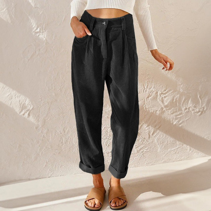 Piera — Pantaloni in Velluto a Coste Donna a Vita Alta con Risvolto, Lina Milano