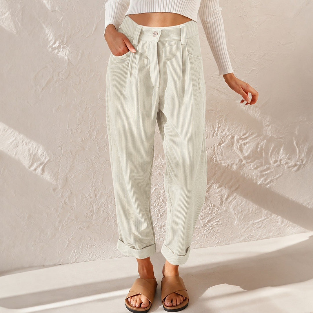 Piera — Pantaloni in Velluto a Coste Donna a Vita Alta con Risvolto, Lina Milano