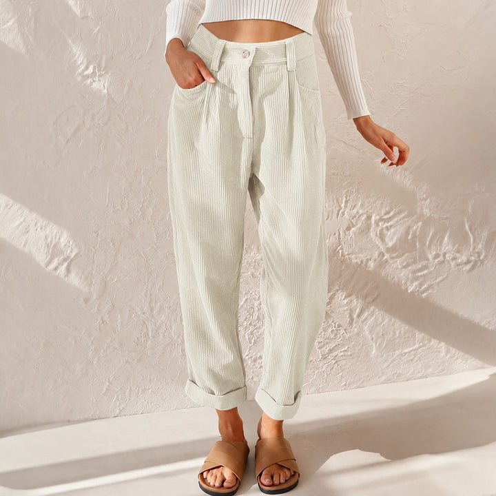 Piera — Pantaloni in Velluto a Coste Donna a Vita Alta con Risvolto, Lina Milano