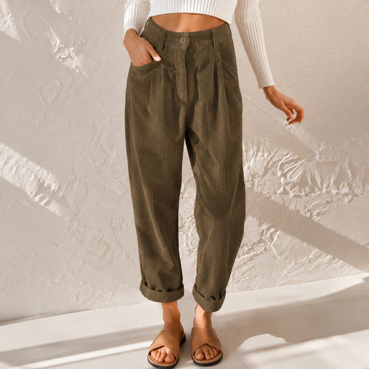 Piera — Pantaloni in Velluto a Coste Donna a Vita Alta con Risvolto, Lina Milano