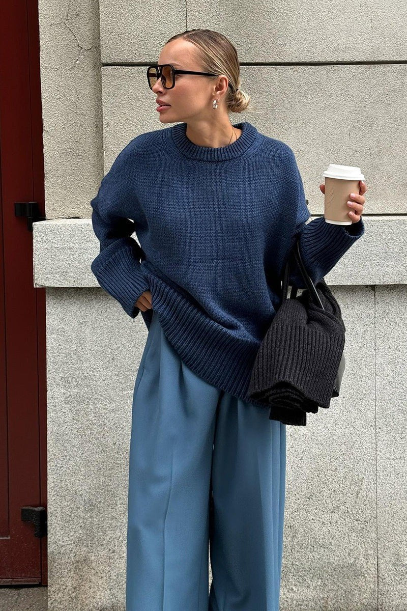 Rossana — Maglioni per Donna Oversize Girocollo con Spalle Scese e Polsini, Lina Milano